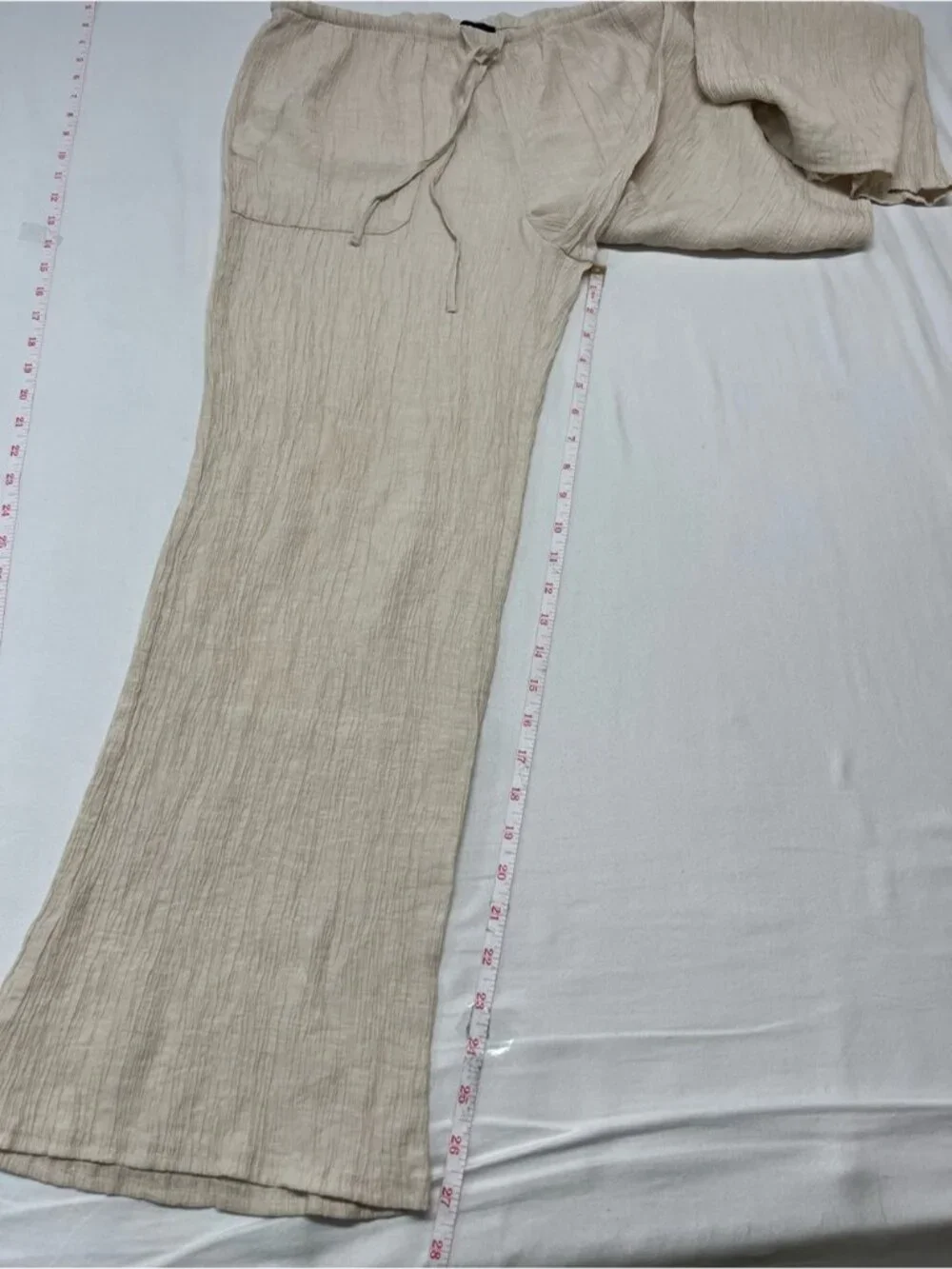 Zara Natural Beige Drawstring Wide-Leg Pants flowy casual lounge travel 1487